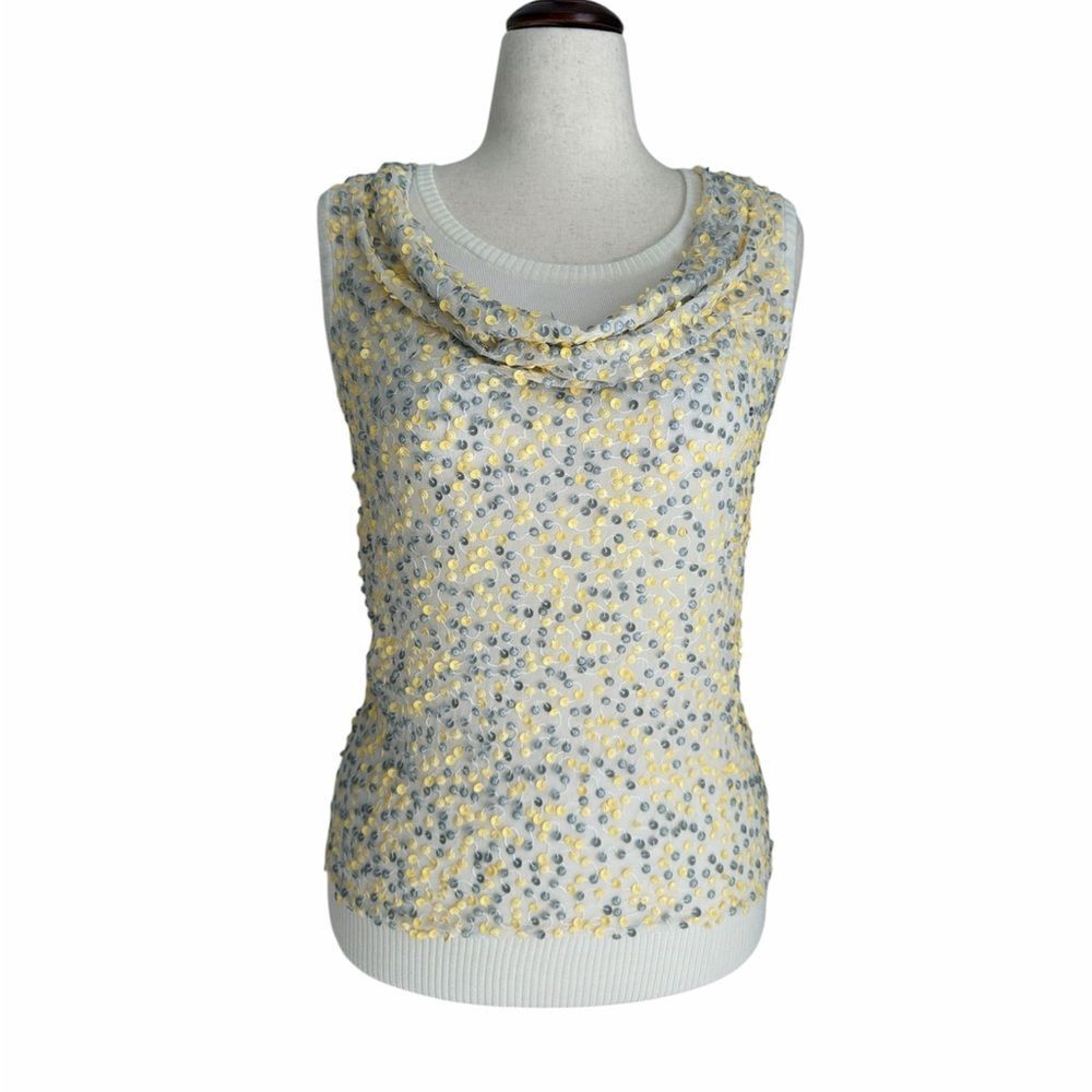 Hilton Hollis Embellished Cowl Neck Sleeveless Top XS Ivory Modal Silk Blend